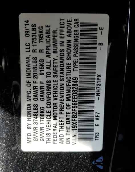2014 Honda Civic Lx z USA, uszkodzony, nr VIN 19XFB2F56EE082849